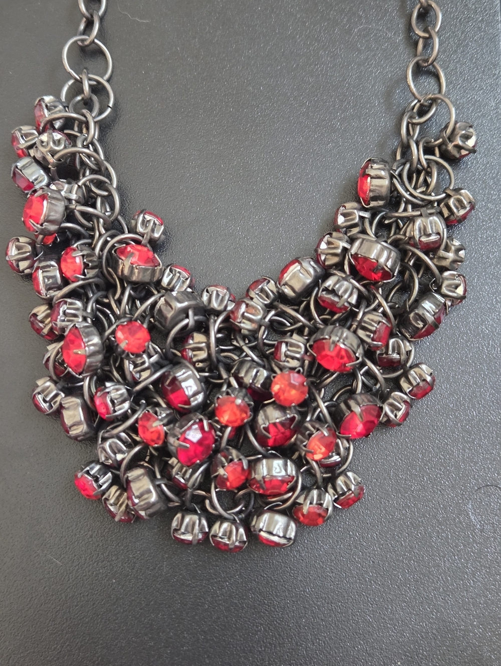 Oversized Multi-Layered Black and Red Gemstone Necklace